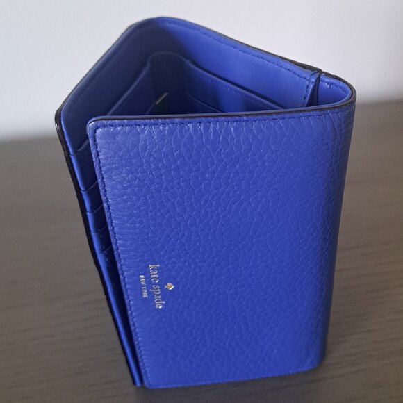 Kate Spade New York Blue Pebbled Leather Trifold Logo Wallet Snap Closure NWT - Picture 12 of 14